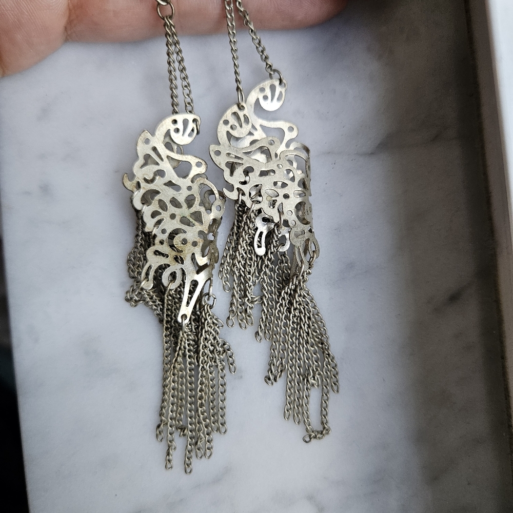 Vintage Unique Elegant Silver Dangle Earrings - image 3